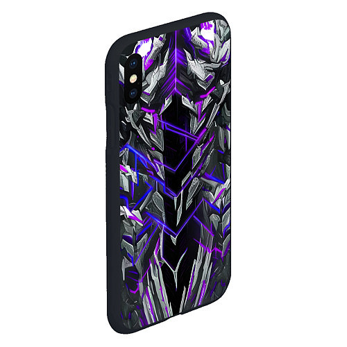 Чехол iPhone XS Max матовый Киберпанк линии фиолетовые / 3D-Черный – фото 2
