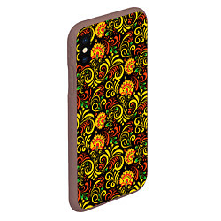 Чехол iPhone XS Max матовый Русский орнамент - хохломская роспись, цвет: 3D-коричневый — фото 2