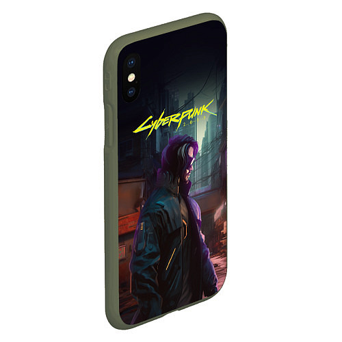 Чехол iPhone XS Max матовый Cyberpunk 2077 - Keanu Reeves / 3D-Темно-зеленый – фото 2