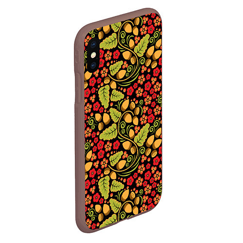 Чехол iPhone XS Max матовый Хохломская роспись - хохлома / 3D-Коричневый – фото 2