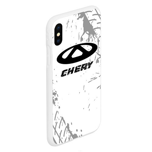 Чехол iPhone XS Max матовый Chery speed на светлом фоне со следами шин / 3D-Белый – фото 2