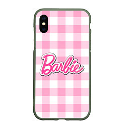 Чехол iPhone XS Max матовый Барби лого розовая клетка