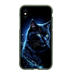 Чехол iPhone XS Max матовый Черный кот - брызги воды