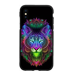 Чехол iPhone XS Max матовый Разноцветный неоновый лев, цвет: 3D-черный