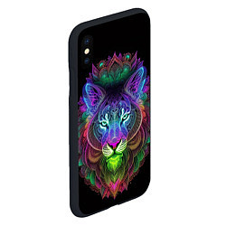 Чехол iPhone XS Max матовый Разноцветный неоновый лев, цвет: 3D-черный — фото 2
