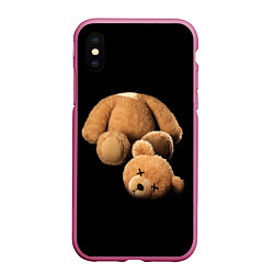 Чехол iPhone XS Max матовый Плюшевый медведь с оторванной головой, цвет: 3D-малиновый