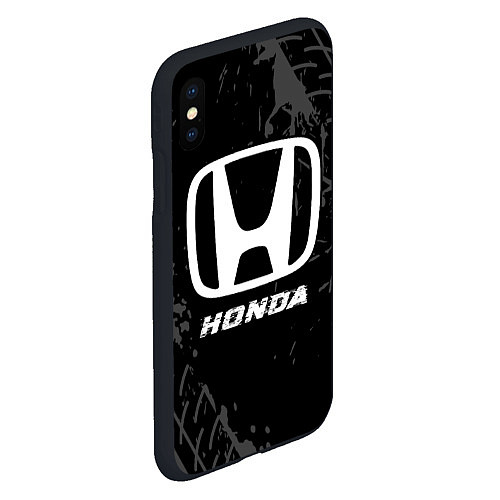 Чехол iPhone XS Max матовый Honda speed на темном фоне со следами шин / 3D-Черный – фото 2