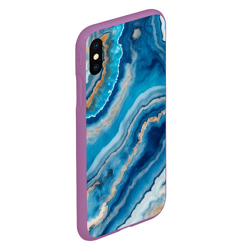 Чехол iPhone XS Max матовый Текстура голубого океанического агата / 3D-Фиолетовый – фото 2