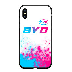 Чехол iPhone XS Max матовый BYD neon gradient style: символ сверху, цвет: 3D-черный