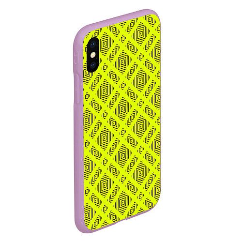Чехол iPhone XS Max матовый Черный геометрический орнамент на желтом фоне / 3D-Сиреневый – фото 2