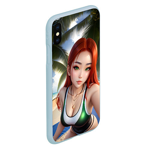 Чехол iPhone XS Max матовый Девушка с рыжими волосами на пляже / 3D-Голубой – фото 2