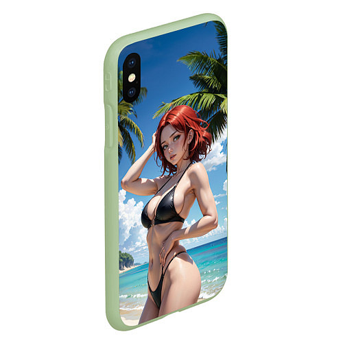 Чехол iPhone XS Max матовый Девушка с рыжими волосами на пляже / 3D-Салатовый – фото 2