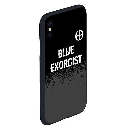 Чехол iPhone XS Max матовый Blue Exorcist glitch на темном фоне: символ сверху / 3D-Черный – фото 2