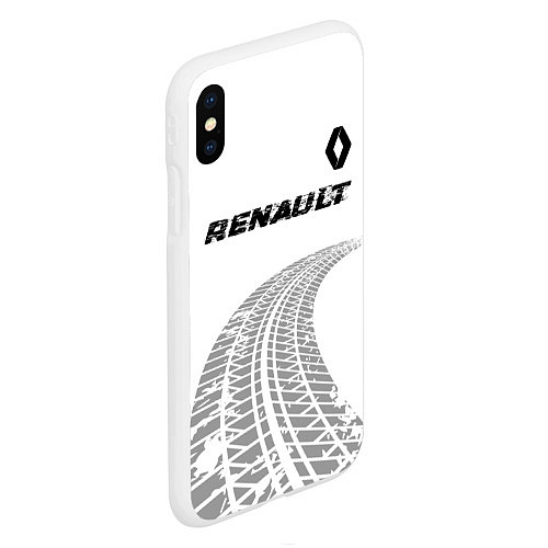 Чехол iPhone XS Max матовый Renault speed на светлом фоне со следами шин: симв / 3D-Белый – фото 2