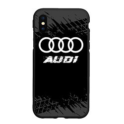 Чехол iPhone XS Max матовый Audi speed на темном фоне со следами шин, цвет: 3D-черный