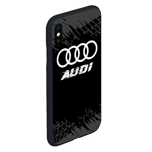 Чехол iPhone XS Max матовый Audi speed на темном фоне со следами шин / 3D-Черный – фото 2