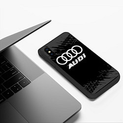 Чехол iPhone XS Max матовый Audi speed на темном фоне со следами шин, цвет: 3D-черный — фото 2