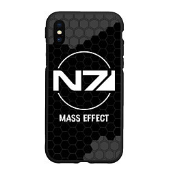 Чехол iPhone XS Max матовый Mass Effect glitch на темном фоне, цвет: 3D-черный