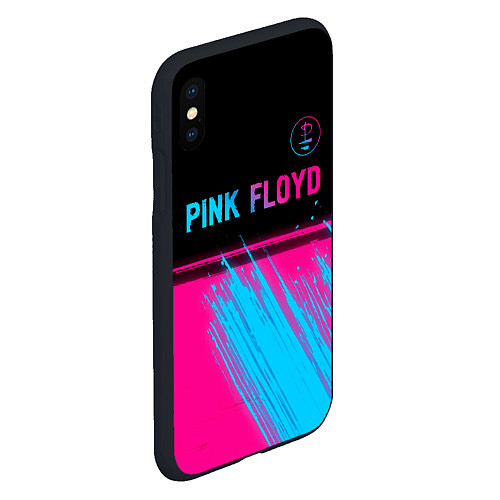 Чехол iPhone XS Max матовый Pink Floyd - neon gradient: символ сверху / 3D-Черный – фото 2