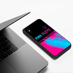 Чехол iPhone XS Max матовый Pink Floyd - neon gradient: символ сверху, цвет: 3D-черный — фото 2