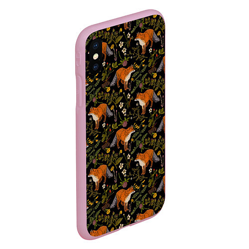 Чехол iPhone XS Max матовый Лисы и цветы / 3D-Розовый – фото 2