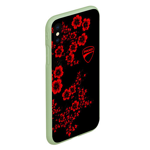 Чехол iPhone XS Max матовый Ducati - red flowers / 3D-Салатовый – фото 2