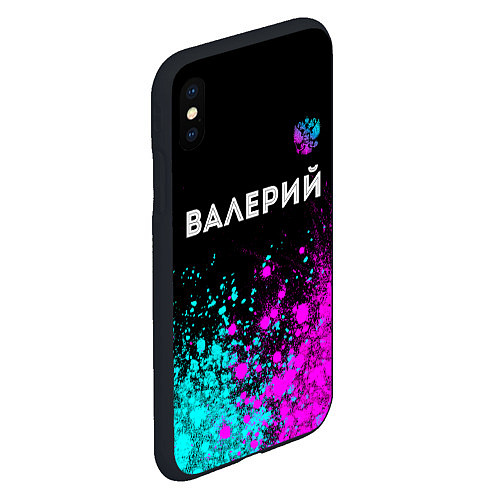 Чехол iPhone XS Max матовый Валерий и неоновый герб России: символ сверху / 3D-Черный – фото 2