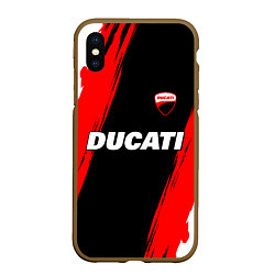 Чехол iPhone XS Max матовый Ducati moto - красные полосы, цвет: 3D-коричневый