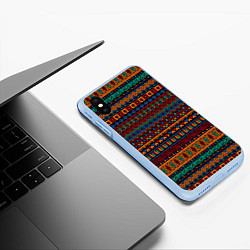 Чехол iPhone XS Max матовый Этнические узоры полосы, цвет: 3D-голубой — фото 2