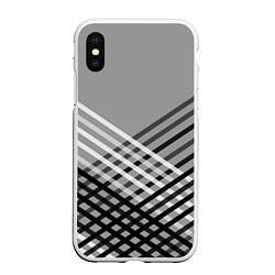 Чехол iPhone XS Max матовый Косые черно-белые полосы на сером
