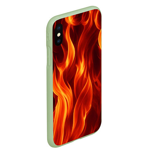 Чехол iPhone XS Max матовый Пламя огня / 3D-Салатовый – фото 2