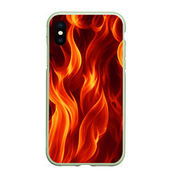 Чехол iPhone XS Max матовый Пламя огня, цвет: 3D-салатовый