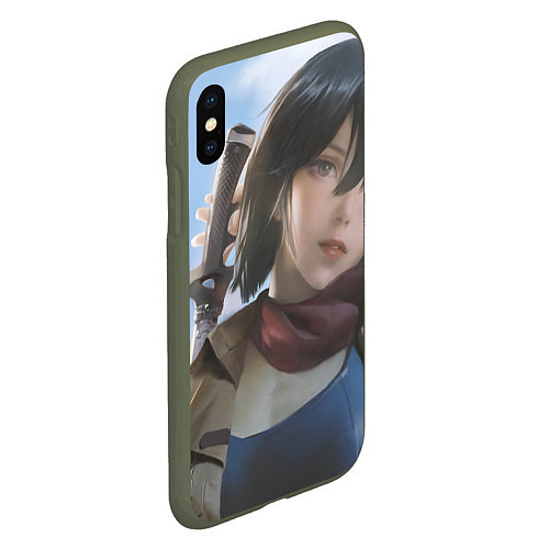 Чехол iPhone XS Max матовый Атака Титанов Mikasa Ackerman / 3D-Темно-зеленый – фото 2