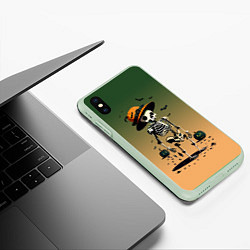 Чехол iPhone XS Max матовый Funny skeleton - halloween - neural network, цвет: 3D-салатовый — фото 2