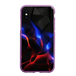 Чехол iPhone XS Max матовый Красное и синие свечение от черных плит, цвет: 3D-фиолетовый