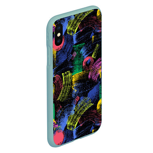 Чехол iPhone XS Max матовый Яркие абстрактые формы с текстурой / 3D-Мятный – фото 2