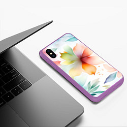 Чехол iPhone XS Max матовый Акварельный цветочный принт, цвет: 3D-фиолетовый — фото 2