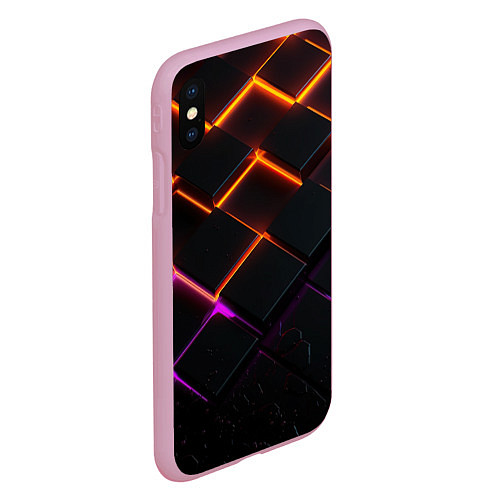Чехол iPhone XS Max матовый Неоновые световые плиты / 3D-Розовый – фото 2