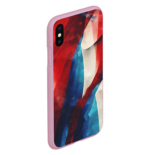 Чехол iPhone XS Max матовый Абстракция в цветах флага РФ / 3D-Розовый – фото 2