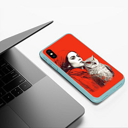 Чехол iPhone XS Max матовый Леди в красном с совой, цвет: 3D-мятный — фото 2