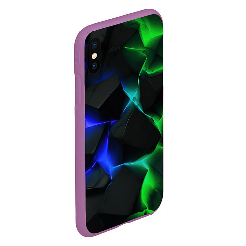 Чехол iPhone XS Max матовый Синие и зеленые плиты / 3D-Фиолетовый – фото 2