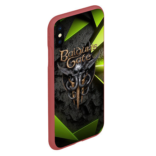 Чехол iPhone XS Max матовый Baldurs Gate 3 logo green abstract / 3D-Красный – фото 2