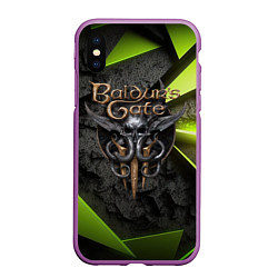 Чехол iPhone XS Max матовый Baldurs Gate 3 logo green abstract