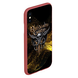Чехол iPhone XS Max матовый Baldurs Gate 3 logo gold black, цвет: 3D-красный — фото 2