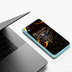 Чехол iPhone XS Max матовый Baldurs Gate 3 logo gold and black, цвет: 3D-мятный — фото 2