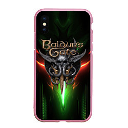 Чехол iPhone XS Max матовый Baldurs Gate 3 logo green red light