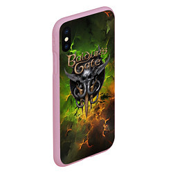 Чехол iPhone XS Max матовый Baldurs Gate 3 logo dark green fire, цвет: 3D-розовый — фото 2