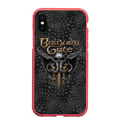 Чехол iPhone XS Max матовый Baldurs Gate 3 logo dark black, цвет: 3D-красный