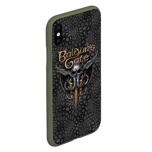 Чехол iPhone XS Max матовый Baldurs Gate 3 logo dark black / 3D-Темно-зеленый – фото 2