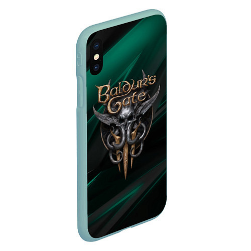 Чехол iPhone XS Max матовый Baldurs Gate 3 logo green geometry / 3D-Мятный – фото 2